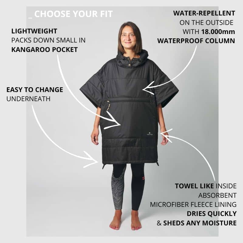 VOITED 2nd Edition Outdoor Poncho for Surfing, Camping, Vanlife & Wild  Swimming - Black