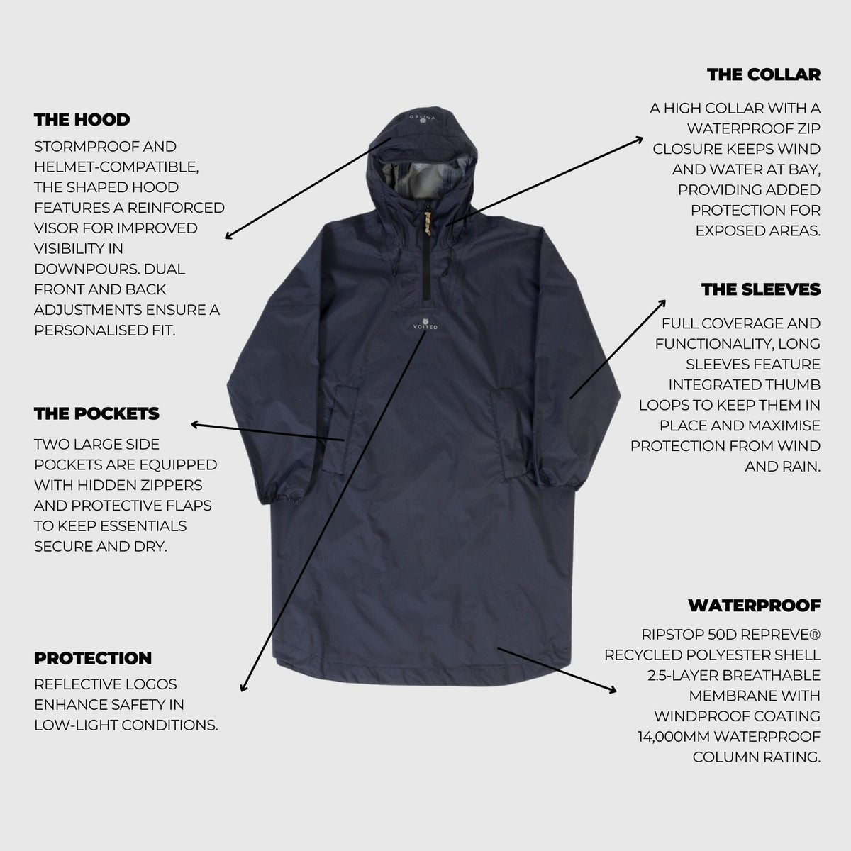 poncho rain gear VOITED Rain Poncho 2.0 - Graphite