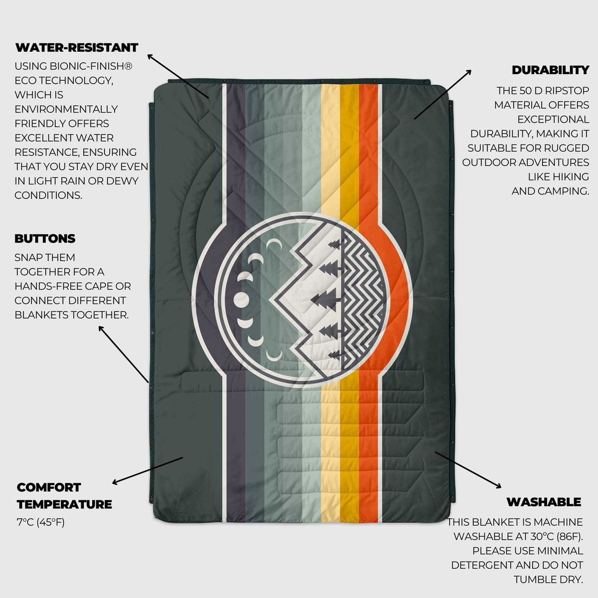 VOITED CloudTouch® Indoor/Outdoor Camping Blanket - Camp Vibes / Greengabel
