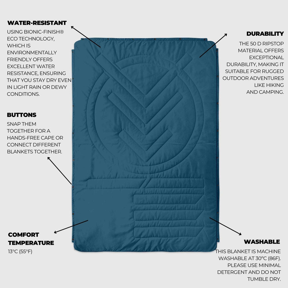 VOITED Recycled Ripstop Outdoor Camping Blanket - Blue Steel / Graphite