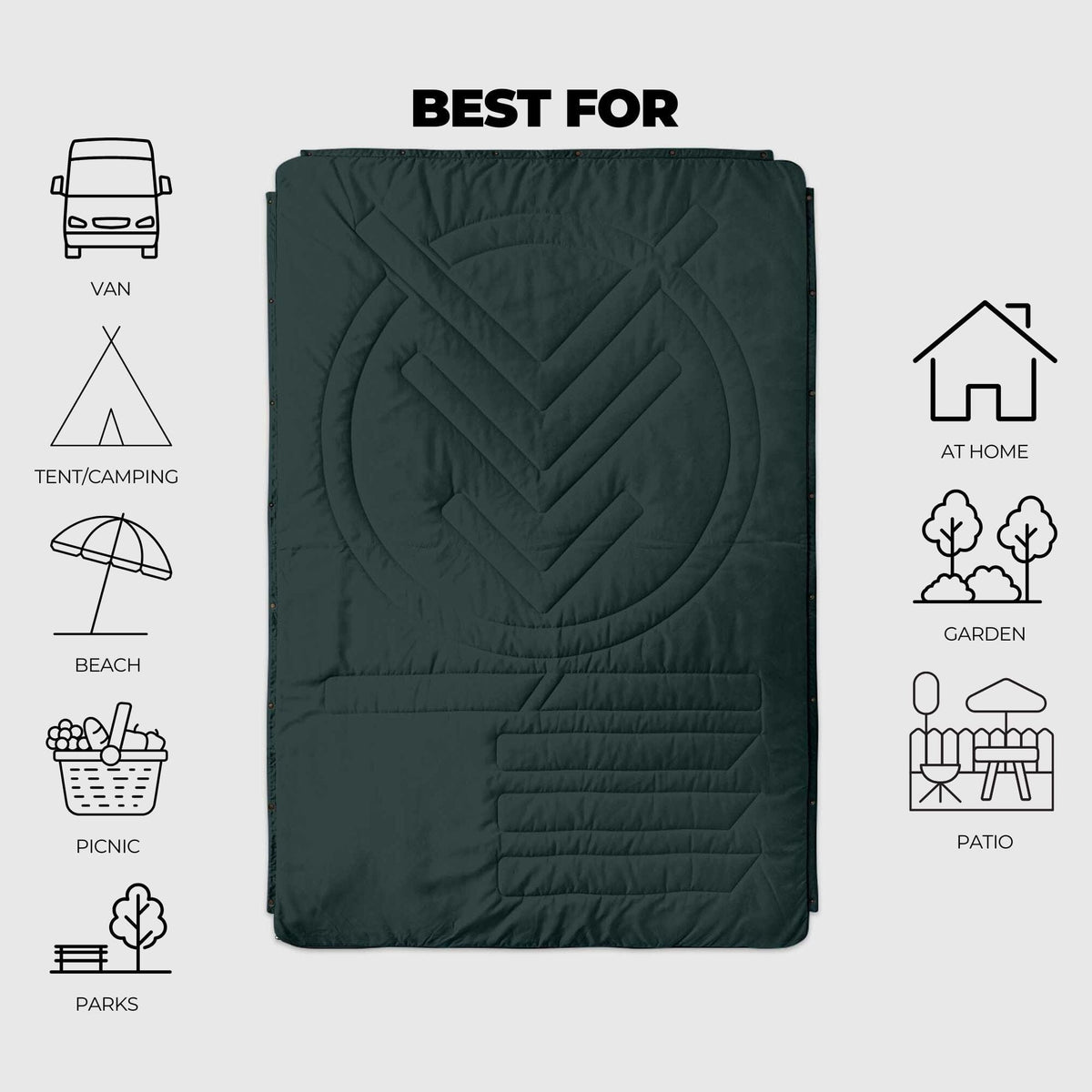 VOITED RIPSTOP 4en1 Couverture Pique-Nique & Camping - Green Gables/Dusty Sand