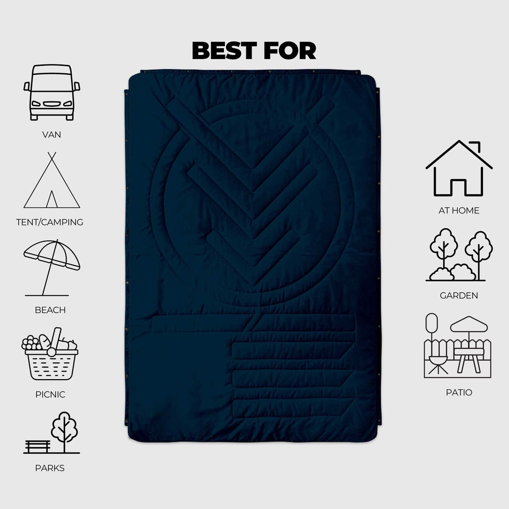 VOITED Recycled Ripstop Outdoor Camping Blanket - Ocean Navy/Cameo Green