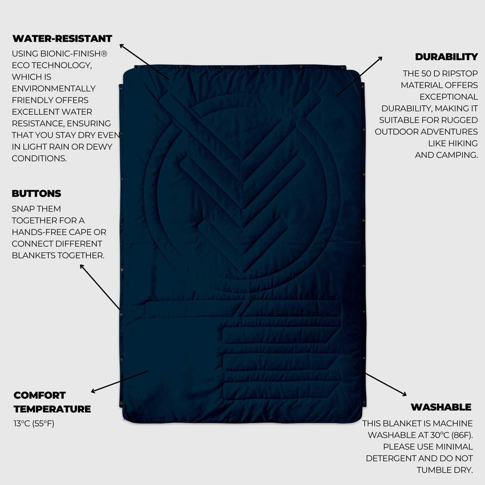 VOITED Recycled Ripstop Outdoor Camping Blanket - Ocean Navy/Cameo Green