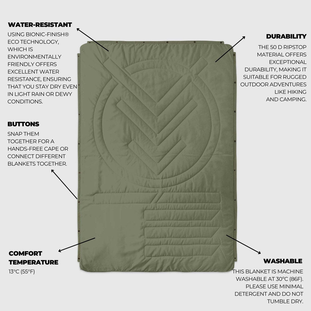 VOITED Recycled Ripstop Outdoor Camping Blanket - Olive/Mountain Spring
