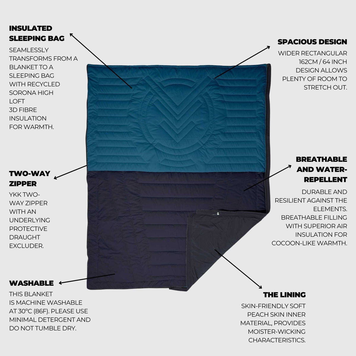 VOITED Slumber Zip Sack Blanket - Blue Steel / Graphite