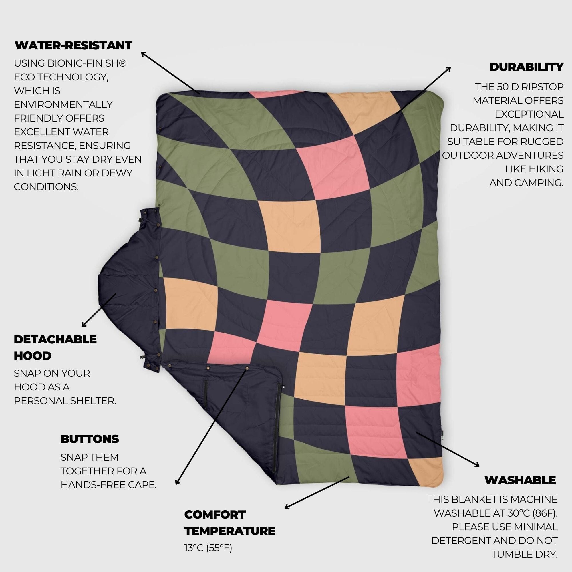 VOITED Compact & Versatile Travel Blanket with Hoodie