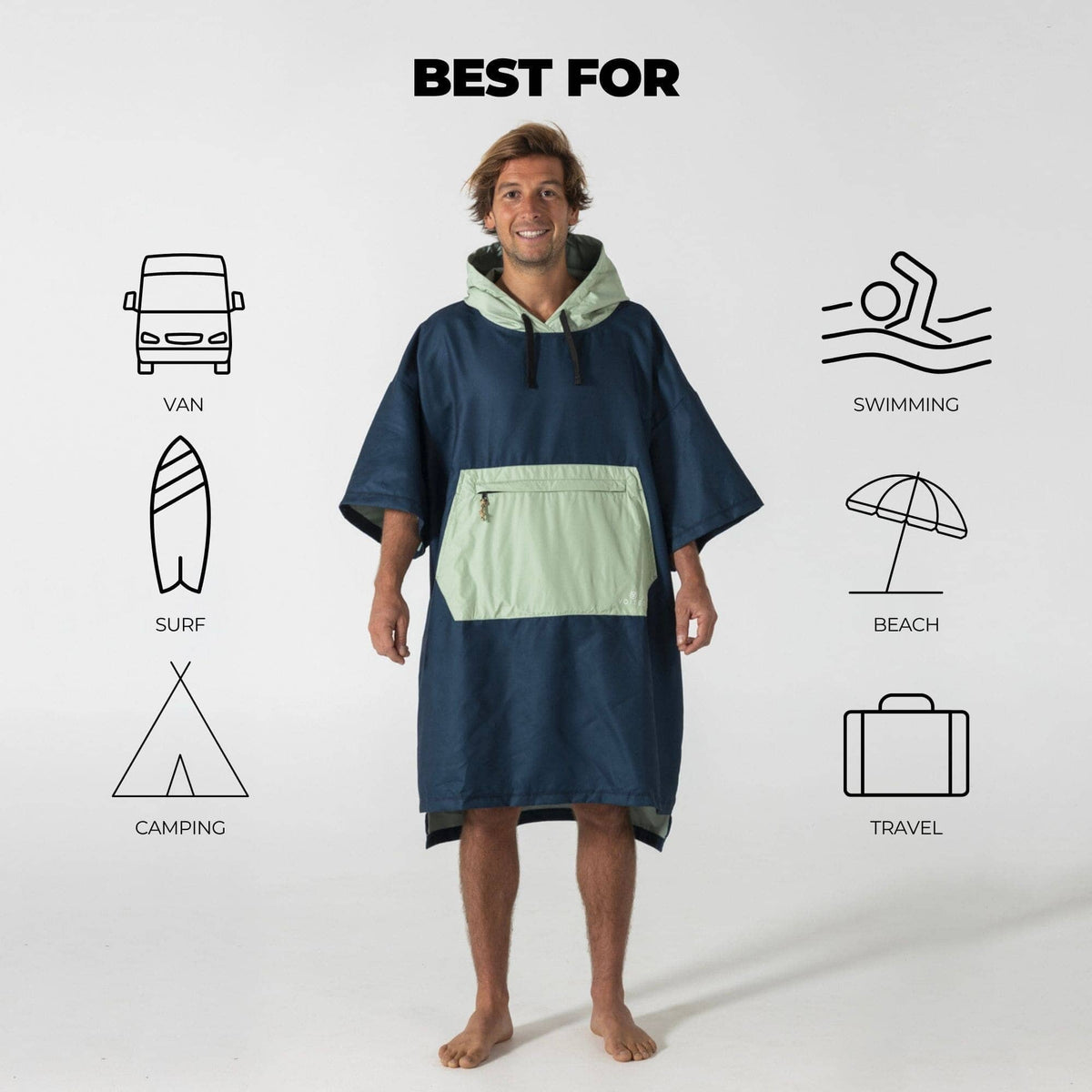 VOITED Micro Fleece Poncho - Ocean Navy/Cameo Green