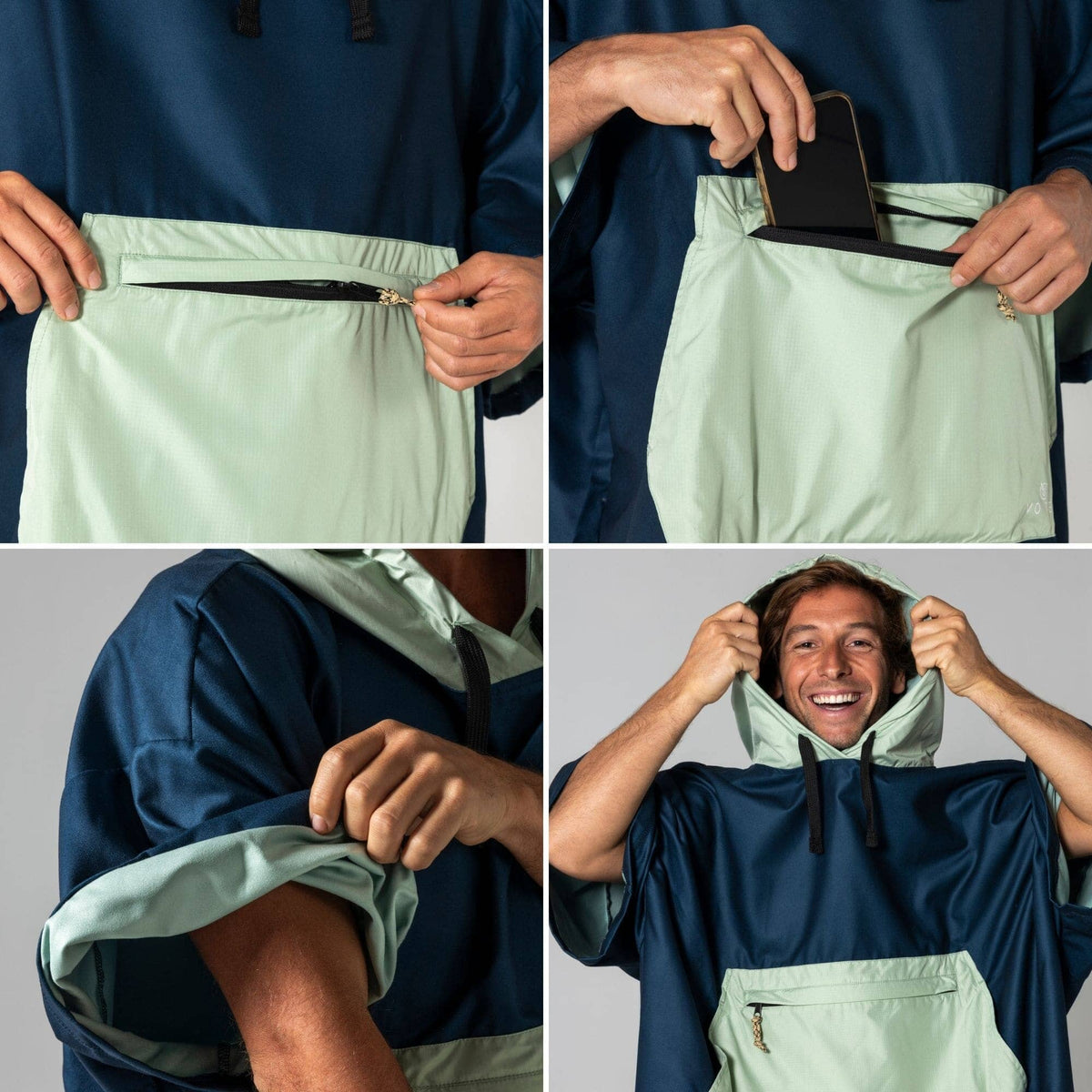 VOITED Micro Fleece Poncho - Ocean Navy/Cameo Green