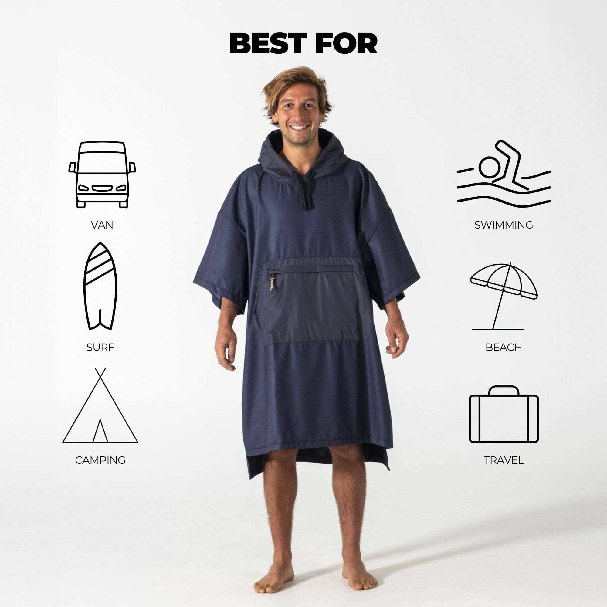 VOITED Micro Fleece Poncho - Ocean Navy/Ethno