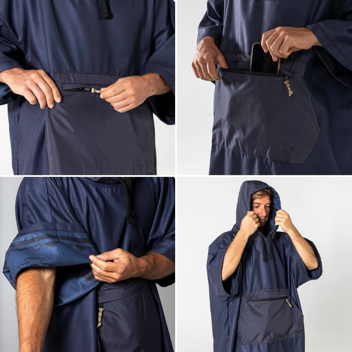 VOITED Micro Fleece Poncho - Ocean Navy/Ethno