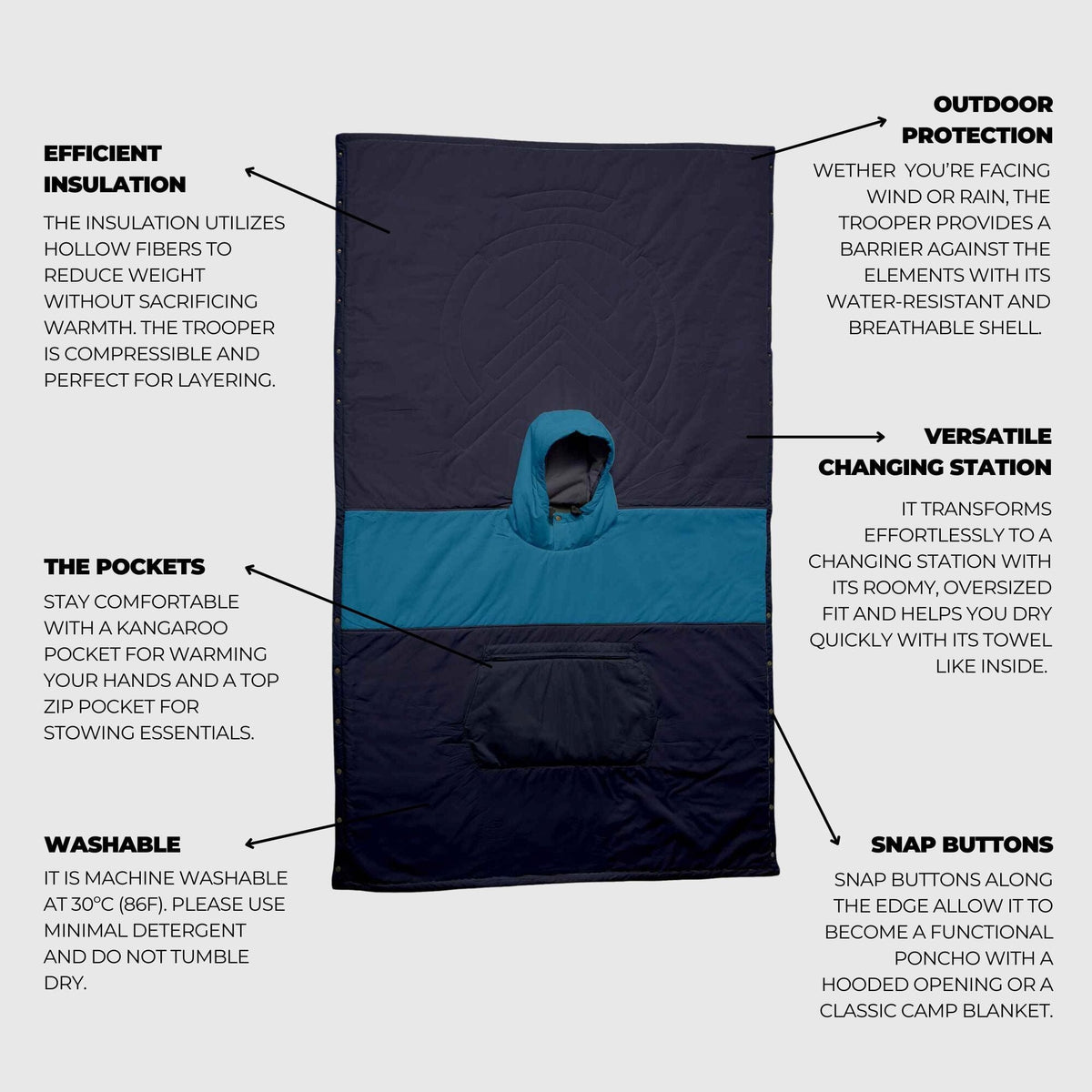 VOITED Trooper Outdoor Premium Poncho-Blanket - Blue Steel / Graphite