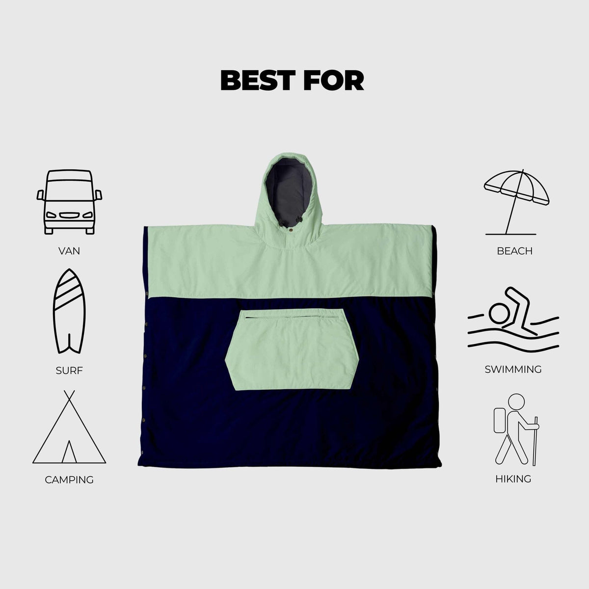 VOITED Trooper Outdoor Premium Poncho-Blanket - Ocean Navy/Cameo Green