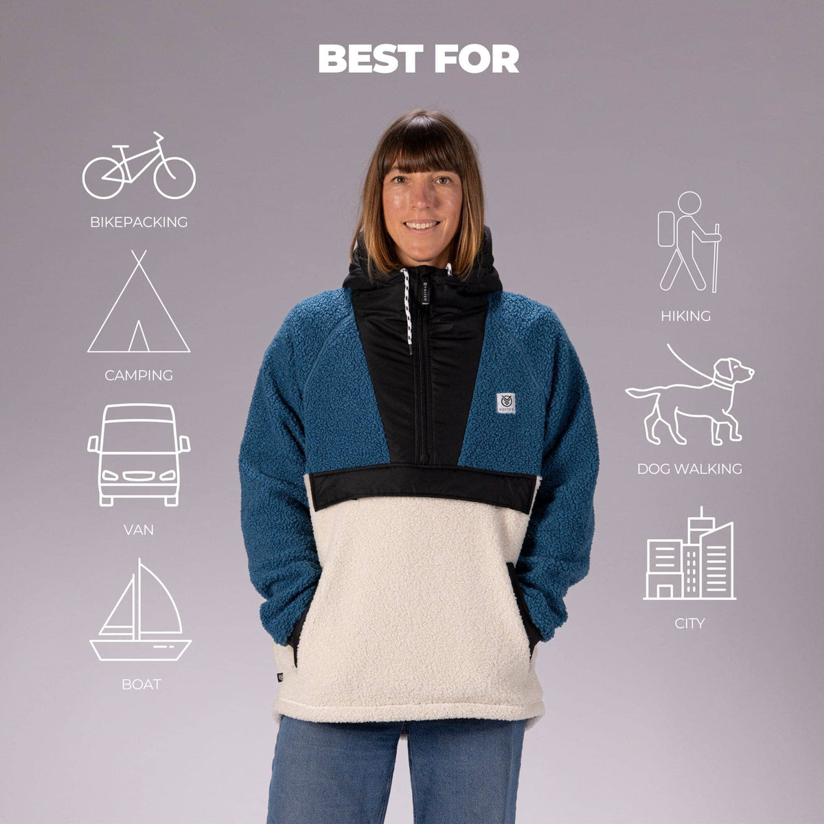 VOITED Sherpa Fleece Hoodie - Blue Steel