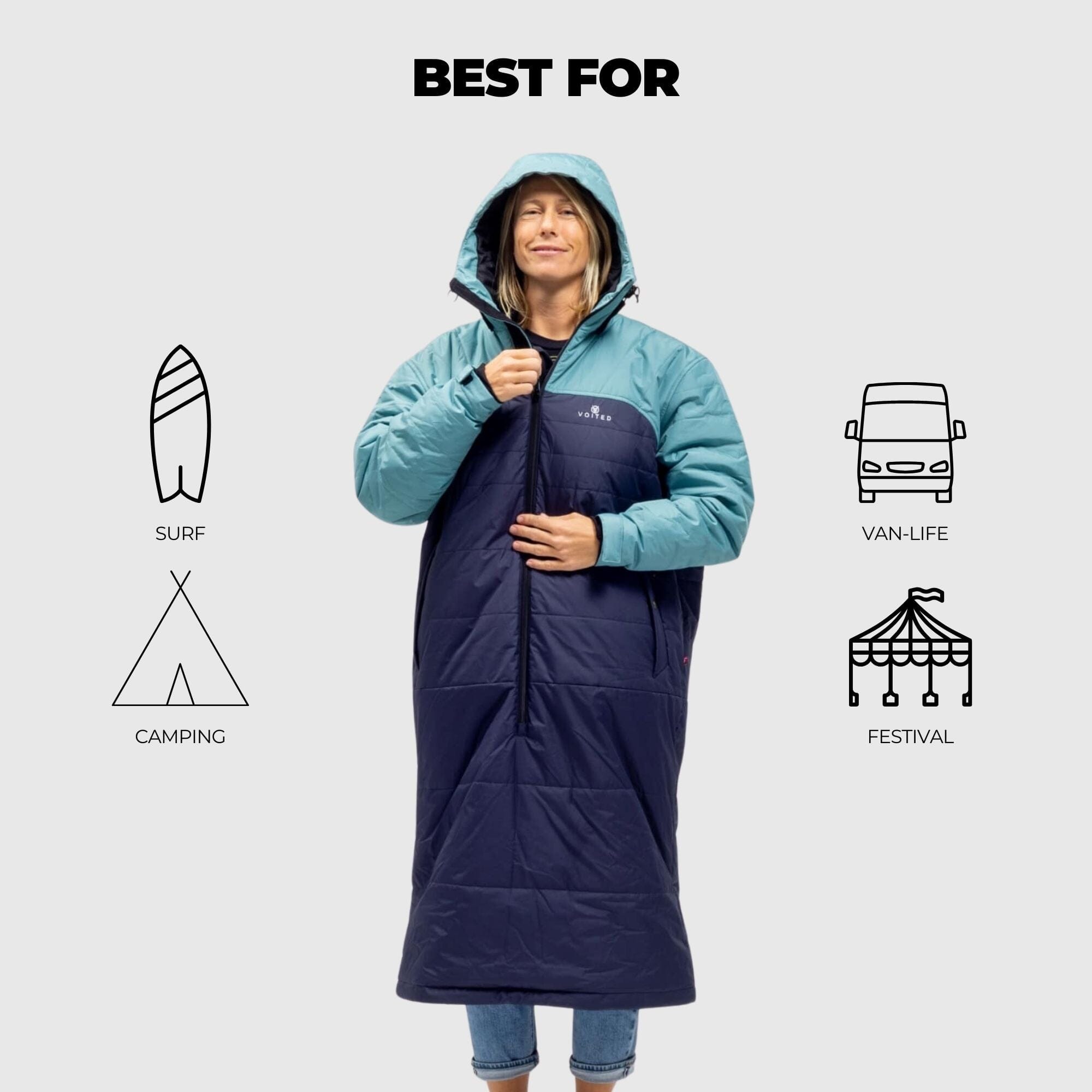 VOITED Wearable Blanket Coat & Sleeping Bag in One - Arcticblue