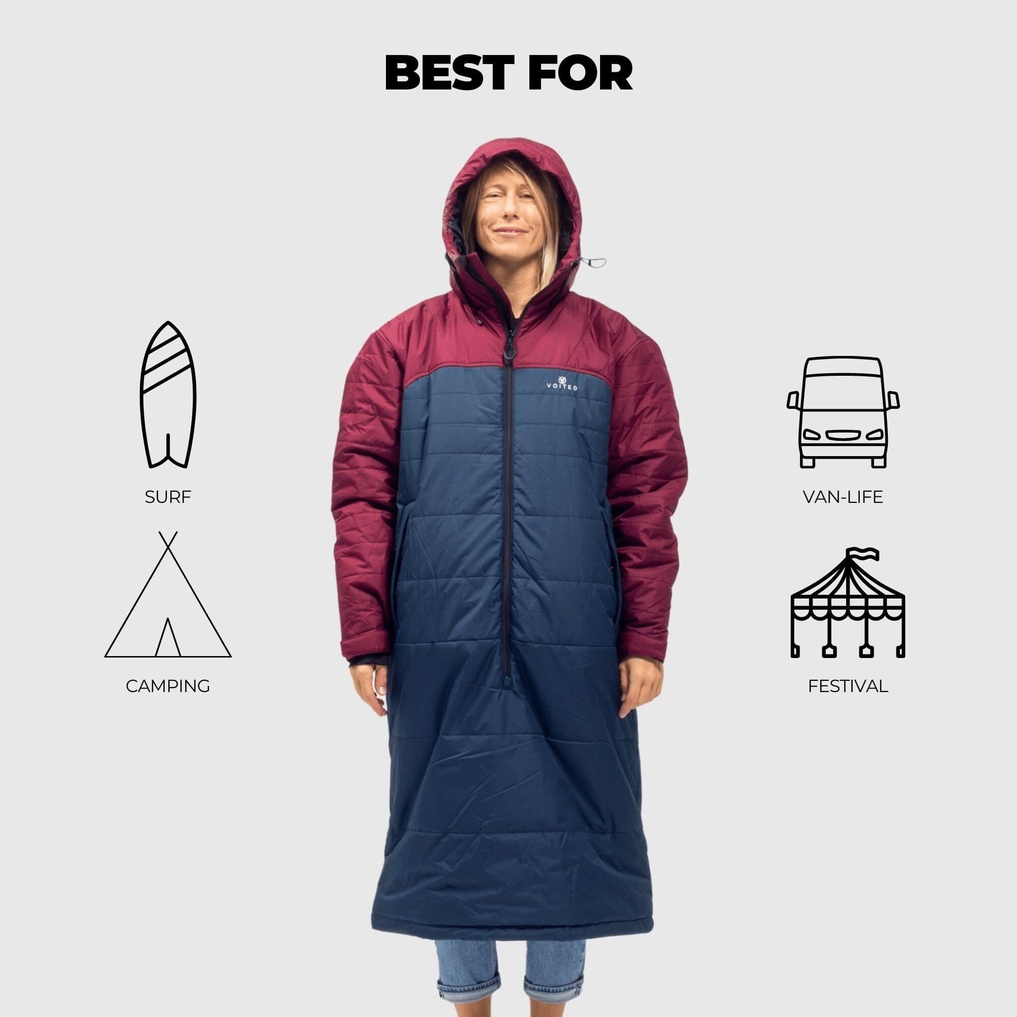 VOITED Wearable Blanket Coat & Sleeping Bag in One - Cardinal