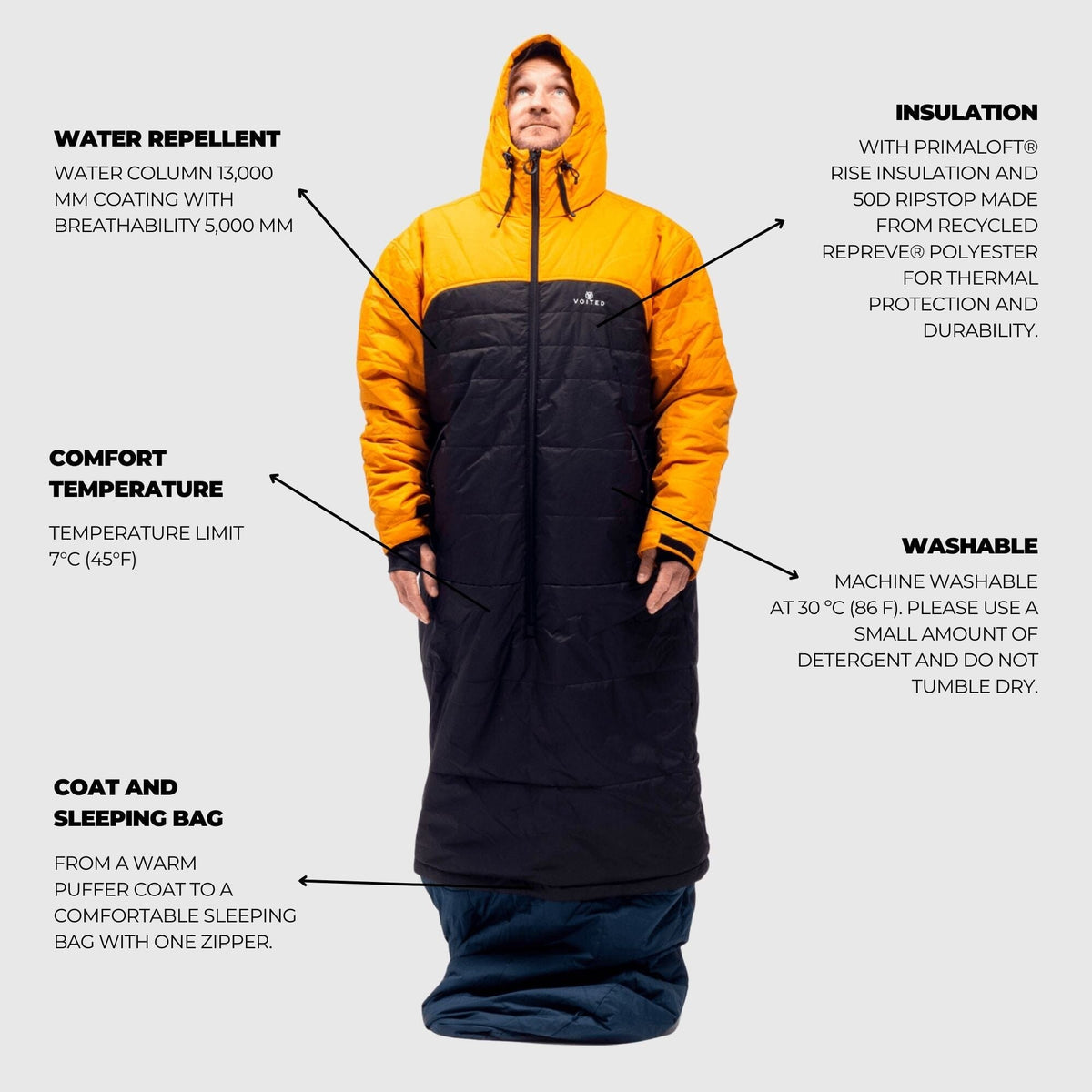 VOITED Premium Slumber Jacket for Camping, Vanlife & Indoor - Desert / Black / Navy