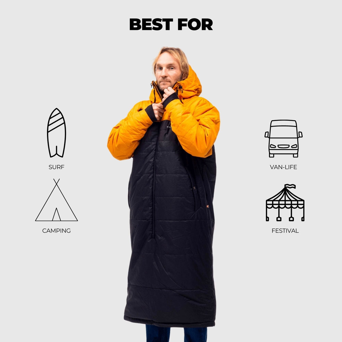VOITED Premium Slumber Jacket for Camping, Vanlife & Indoor - Desert / Black / Navy