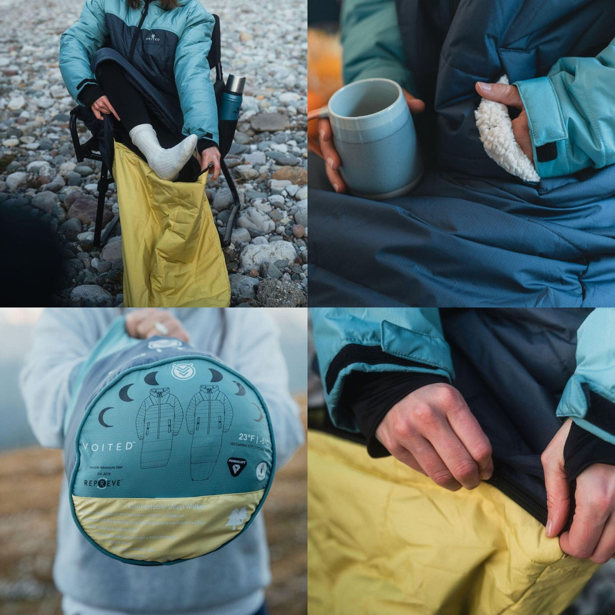 VOITED Premium Slumber Jacket for Camping, Vanlife & Indoor - Desert / Black / Navy