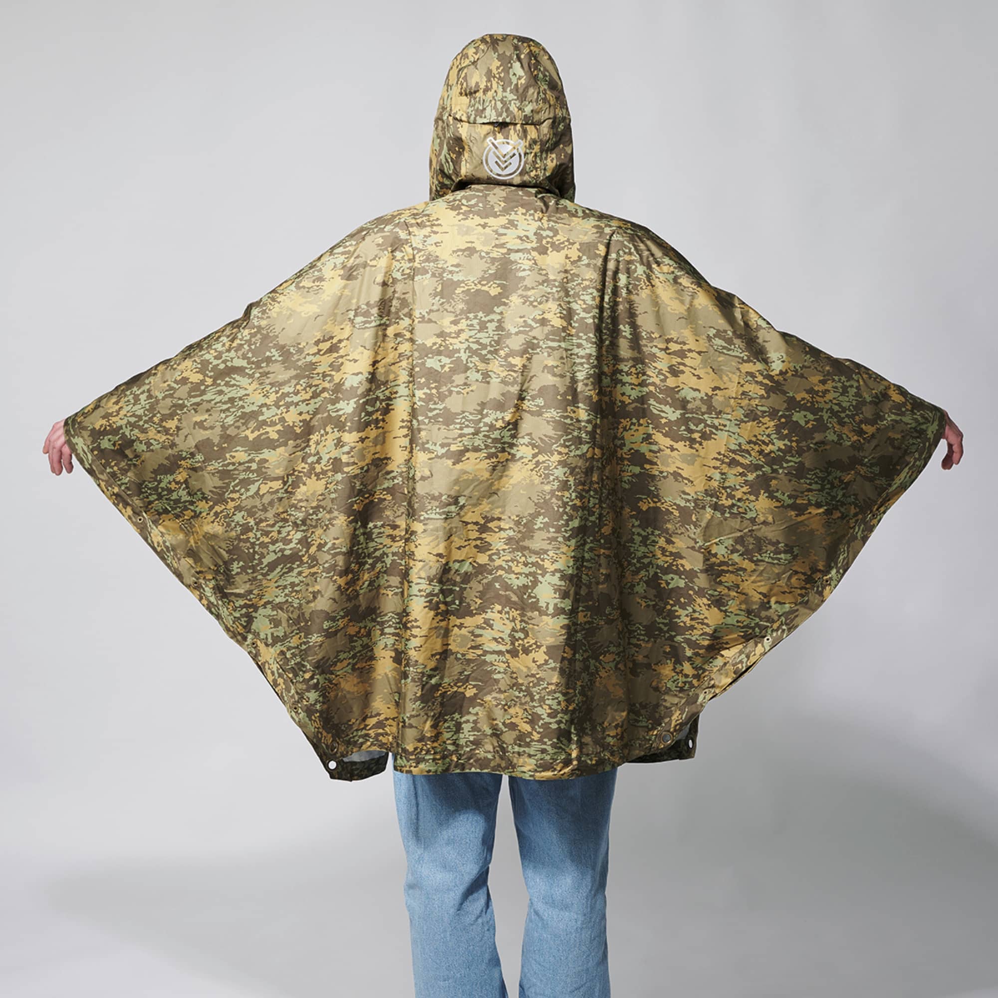 Rain poncho that folds into clearance itself